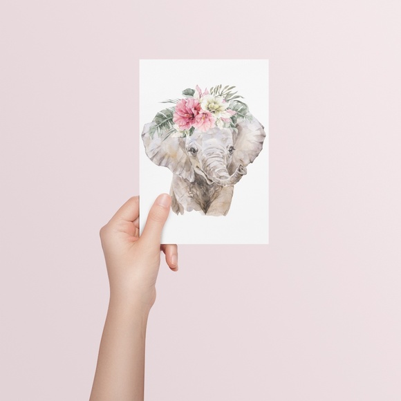 COPY - Watercolor Floral Elephant Wall Art Illustration Print Poster Card Unfra… - Picture 4 of 8